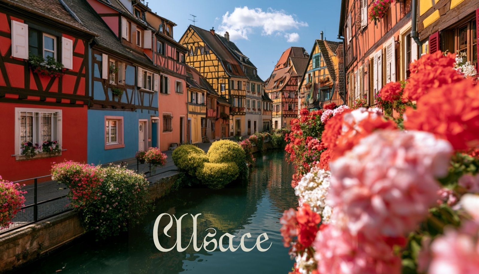 Maisons à colombages et vignoble alsacien sur la route des vins, Alsace